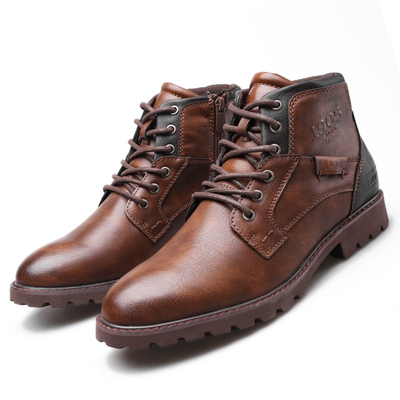 ZYYZYM - Vintage Style Men's Leather Shoes Fashion Casual Zipper Leather Shoes For Spring Autumn