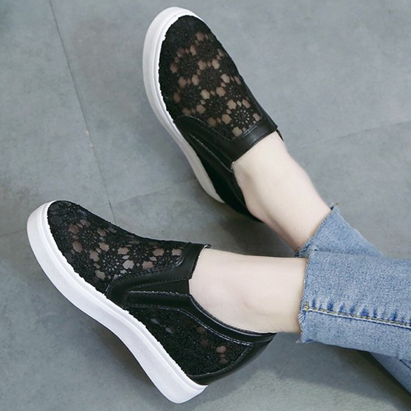 Lucifer Spring Summer Lace Breathable Sneakers Women Comfort Soft Sole Casual Shoes Woman Slip-on Height Increasing Shoes Mujer