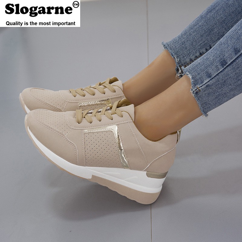 Women's Spring Autumn Thick Sole Sneakers Wedges Women Sneakers Leather Mesh Platform Casual Shoes Europe America Plus Size