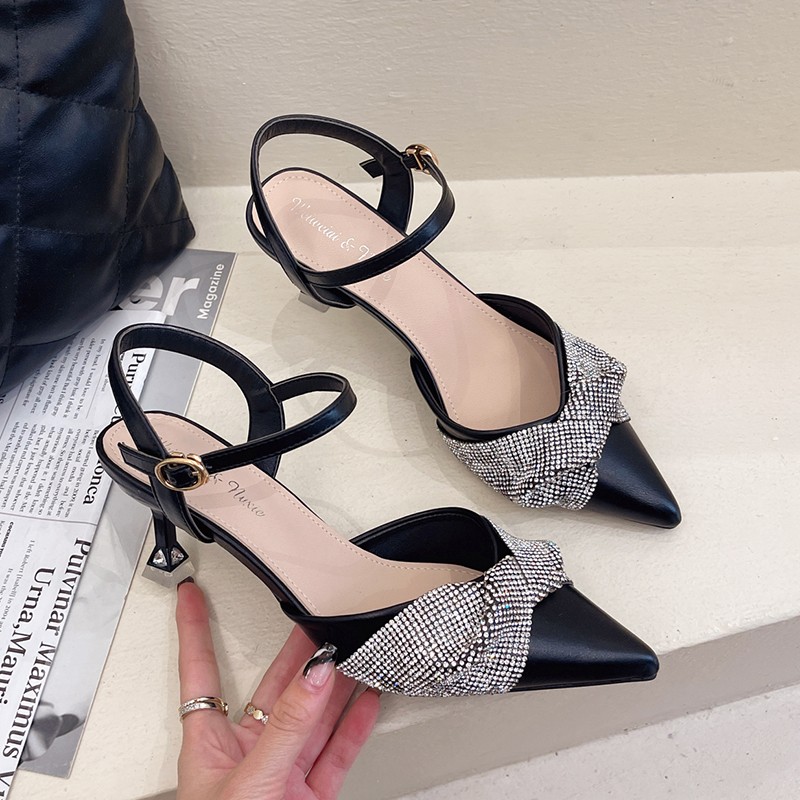 Rimocy Elegant Ladies Crystal Pointed Toe Pumps Sexy Thin High Heels Wedding Shoes Woman Spring Summer Slingbacks Sandals Women