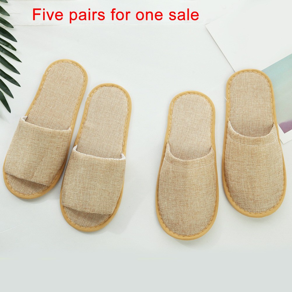 5 Pairs Home Guest Casual Disposable Adult Anti-slip Accommodation Linen Soft Slippers Travel Hotel Gift Unisex Spa Comfortable