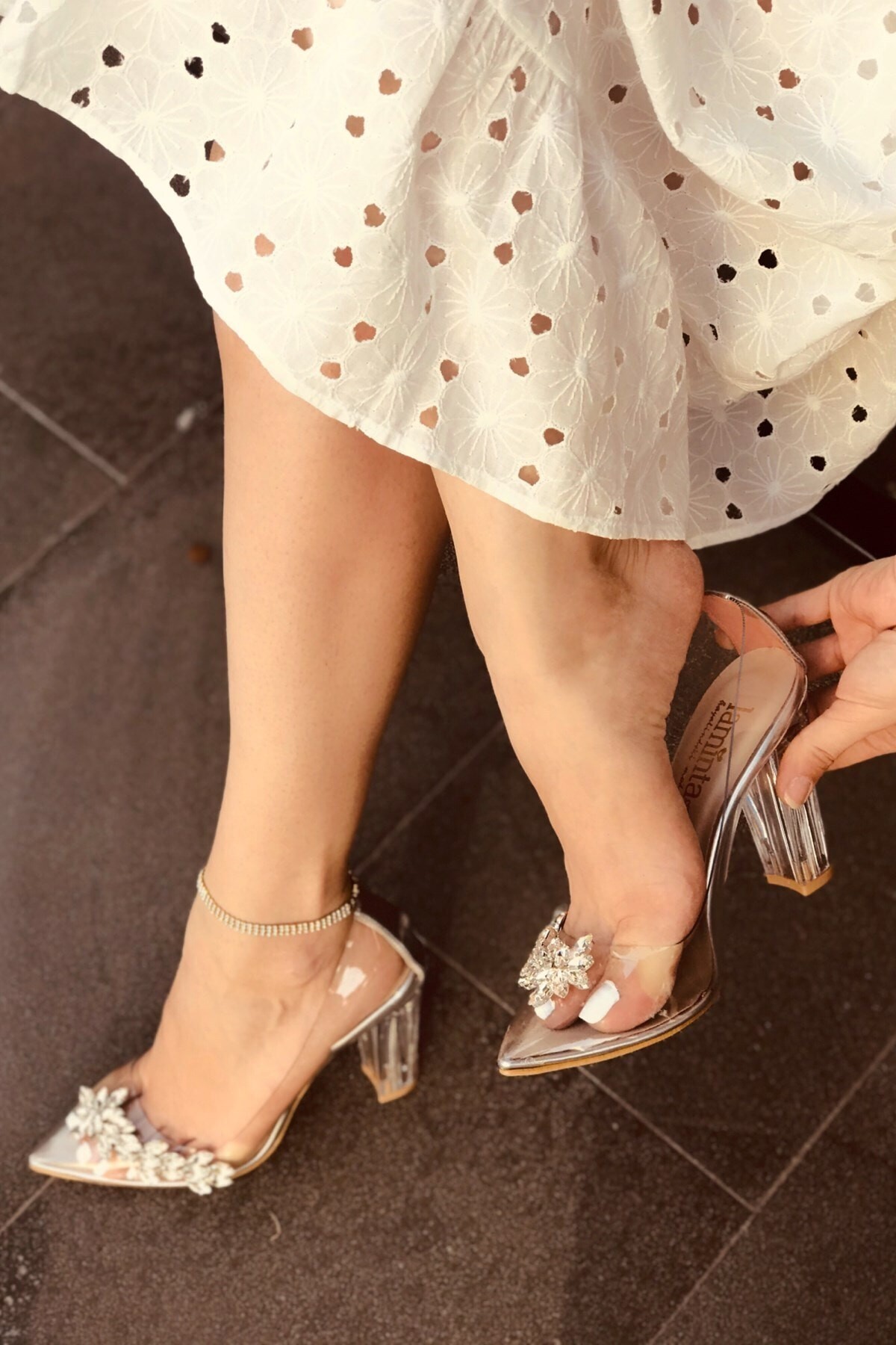 Princess silver transparent heeled women's shoes