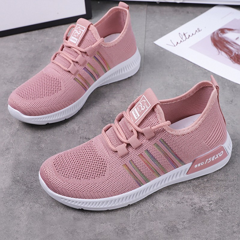 Women's Sneakers Flying Woven Lightweight Soft Sole Lace-up Casual Breathable Mesh Shoes Spring Autumn Zapatillas Mujer