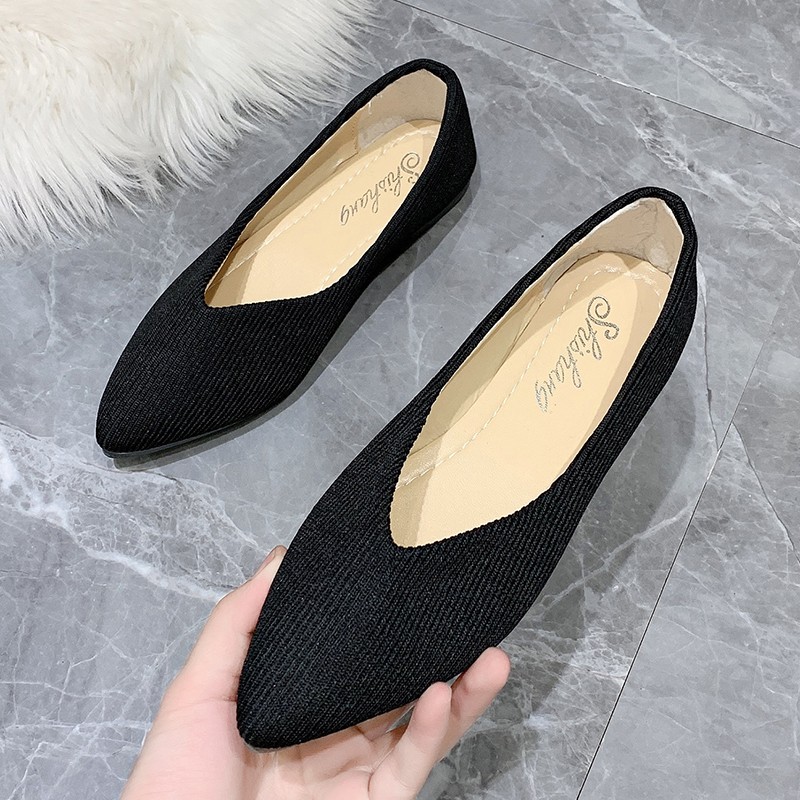 2022 Women's Shoes Autumn Single Shoes Fashion Knitted Pointed Shoes Flat Bottom Comfortable Plus Size 43