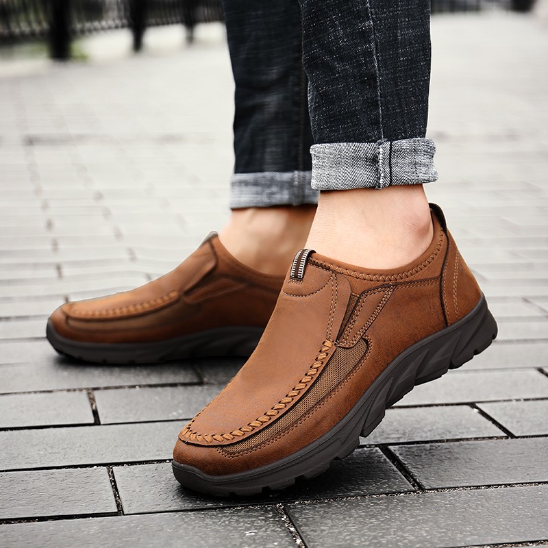 Four seasons men's wild tide shoes men's shoes cowhide soft men's casual shoes slip on lazy driving shoes male slip on shoes