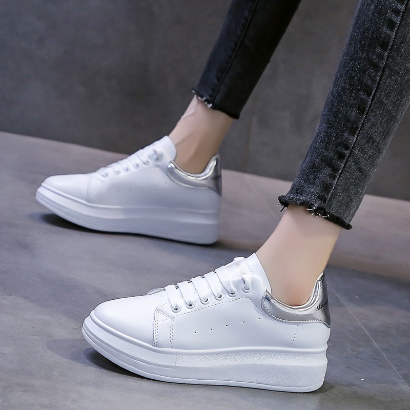 2022 New Genuine Leather Women Platform Sneakers Autumn Fashion Sport Little White Shoes Ladies Vulcanized Shoes Plus Size 44