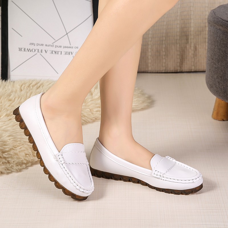 Women Genuine Leather Flats Spring Summer Breathable Comfortable Casual Shoes Femme Loafers Ladies Flat Shoes Nurse