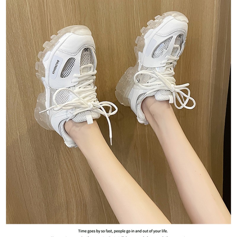 2022 New Fashion Thick Sole Women Sneakers Transparent Jelly Sneakers Chunky Air Mesh Sneakers Lace Up Shoes