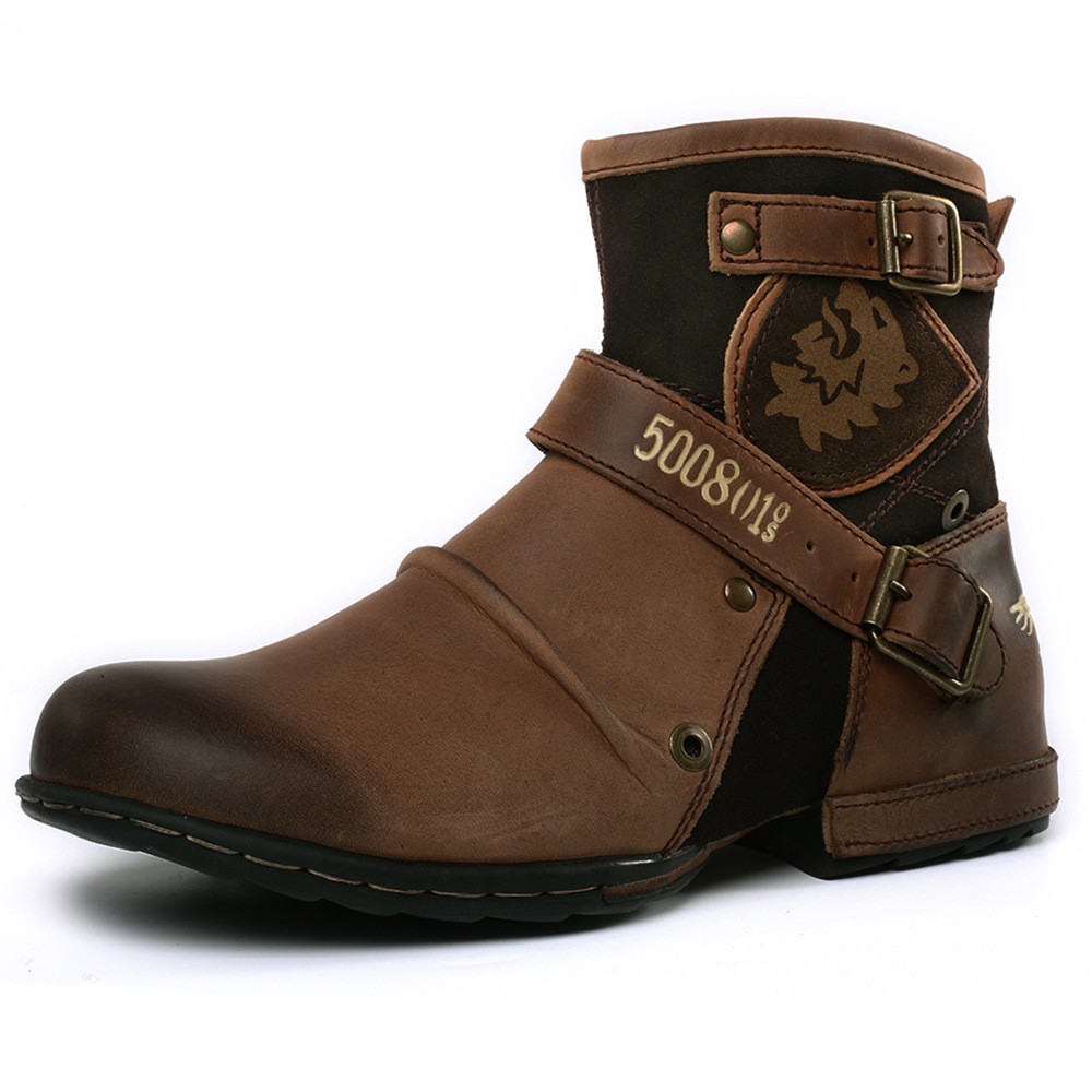 2022 new round head retro metal buckle side zipper men boots martin boots men large size 48