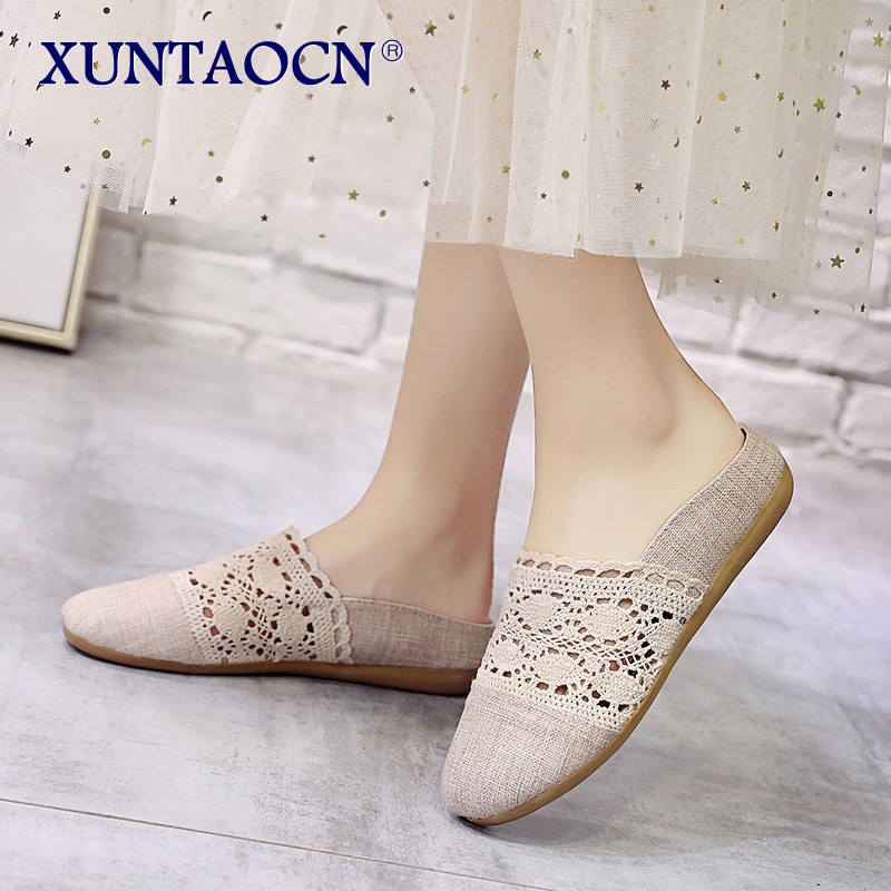 New Spring Autumn Summer Ladies Casual Sweet Fashion Hollow Out Weave Women Shoes Comfortable Round Toe Slippers Shoes 2 Colors