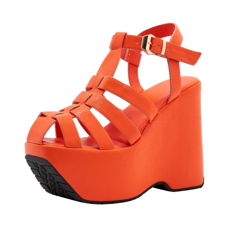 2022 New Summer Hollow Roman Sandals Ladies Thick Bottom Platform Wedge Heel Women's Shoes Black White Purple Orange Big Size 43