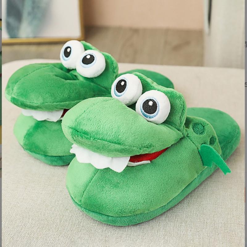 New Women Slippers Cartoon Frog Plush Warm Shoes Furry Flip Flops Women Winter House Shoes Girl Soft Home Home Shoes