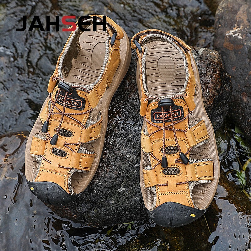 Genuine leather men's sandals summer new large size men's beach shoes men outdoor casual shoes fashion walking shoes slippers