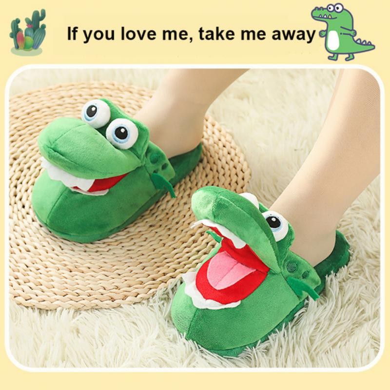 Cotton slippers female autumn and winter cartoon Kawaii cute frog plush warm shoes non-slip indoor confinement home shoes