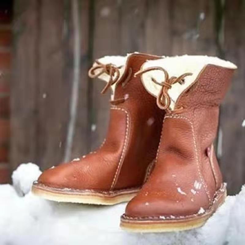 2021 women snow boots for woman winter fur plush lace up boots female flat large size warm boots boots pu leather woman boots