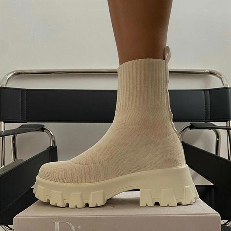 Fashion Ankle Boots Platform Women Boot Knitted Stretch Sock Boot Woman Boots Elastic Fabric Autumn Winter Boots Female Boots