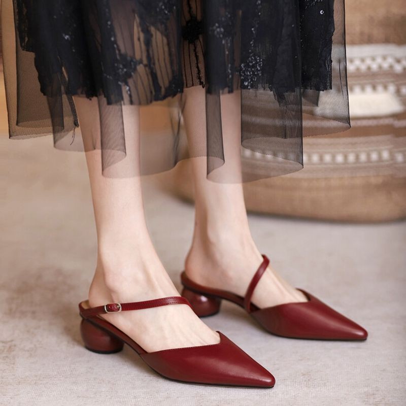 REAVE cat genuine leather women sandals pointed toe strange heel shallow buckle strap elegant size 34-40 red white summer S3660