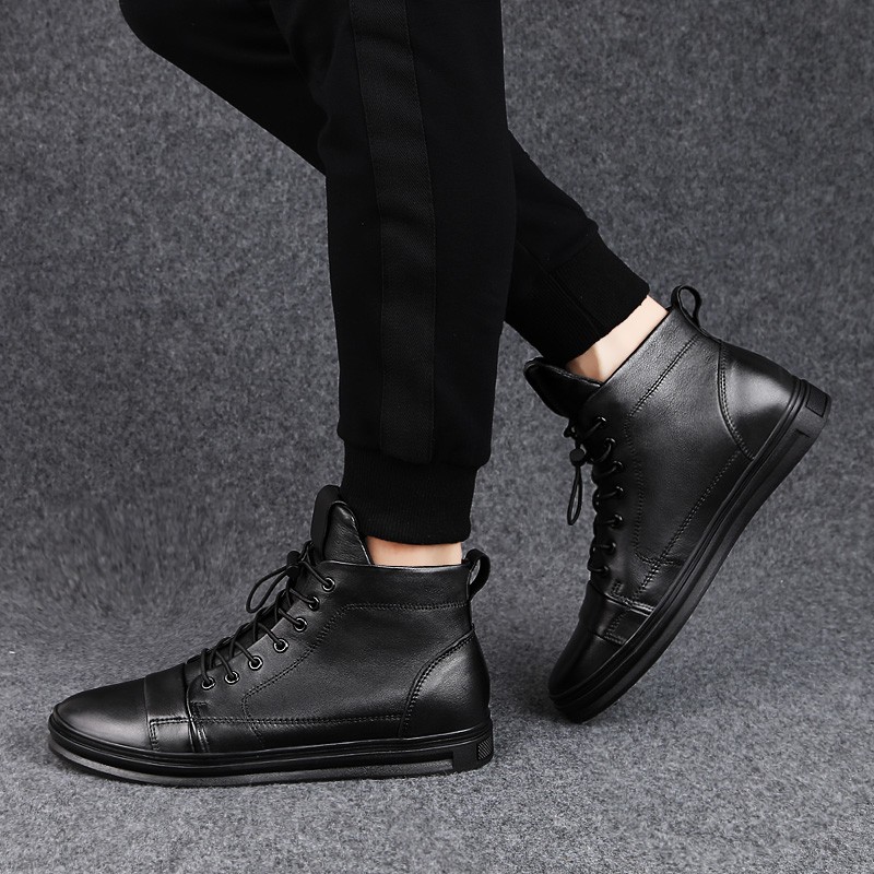 Big Size38-48 Spring Autumn Winter Warm Boots High Top Genuine Leather Men Casual Shoes Men 2019 Fashion Lace-up Flat Sneakers