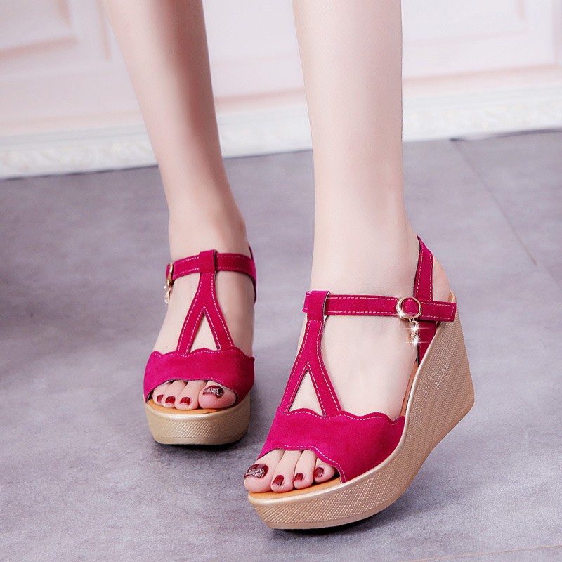 Summer new platform sandals women thick-soled wedge heel fish mouth women's shoes high heels plus size flat sandals women