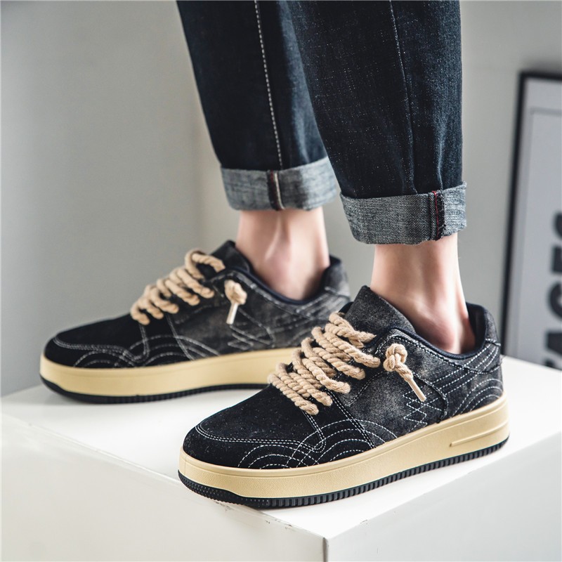 Spring Autumn Men Canvas Shoes Denim Vintage Patchwork Men Skateboard Casual Sneakers Lace Up Formal Shoes Student Men's Shoes