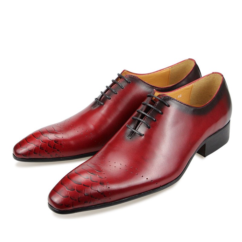 Oxford Luxury Vintage Formal Cow Leather Dress Shoes Fashion Men Lace Up Elegant Business Wedding Office Red Black Pointed Toe