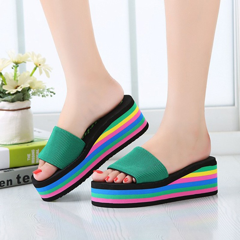 2022 summer ladies sandals slippers thick sole bathroom slippers wedge beach flip flops high heels beach slippers