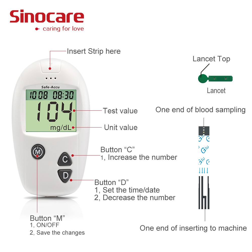 Sannuo Sinocare Blood Glucose Meter Safe-Accu Glucometer Medical Devices Diabetes Tester Blood Sugar Test Strips