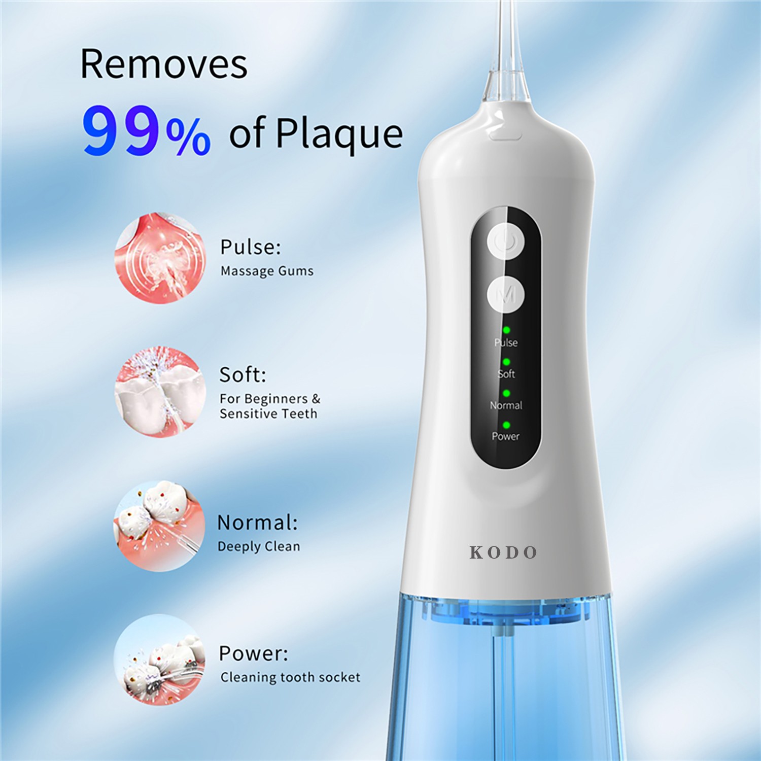 KUDO Oral Irrigator Dental Water Flosser USB Rechargeable Portable Dental Water Jet 300ml Dental Irrigator Floss