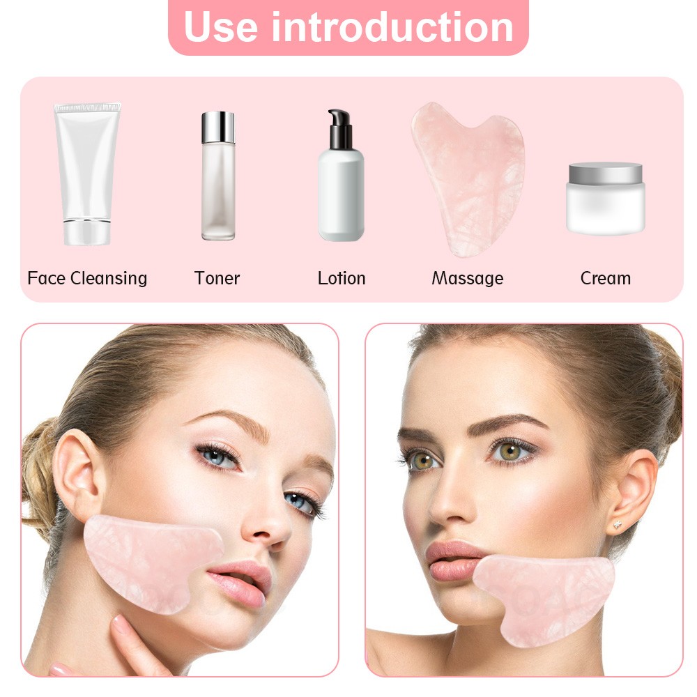 Gua Sha Facial Massager Skin Care Pink Quartz Gouache Scraper With Bag Slimming Beauty Spa Massage Natural Stone Jade