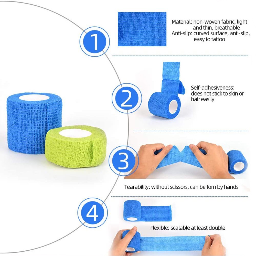 1pc Disposable Self-adhesive Colorful Latex Medical Wrap Athletic Tape To Handle Tightening Tube Of Tattoo Accessories