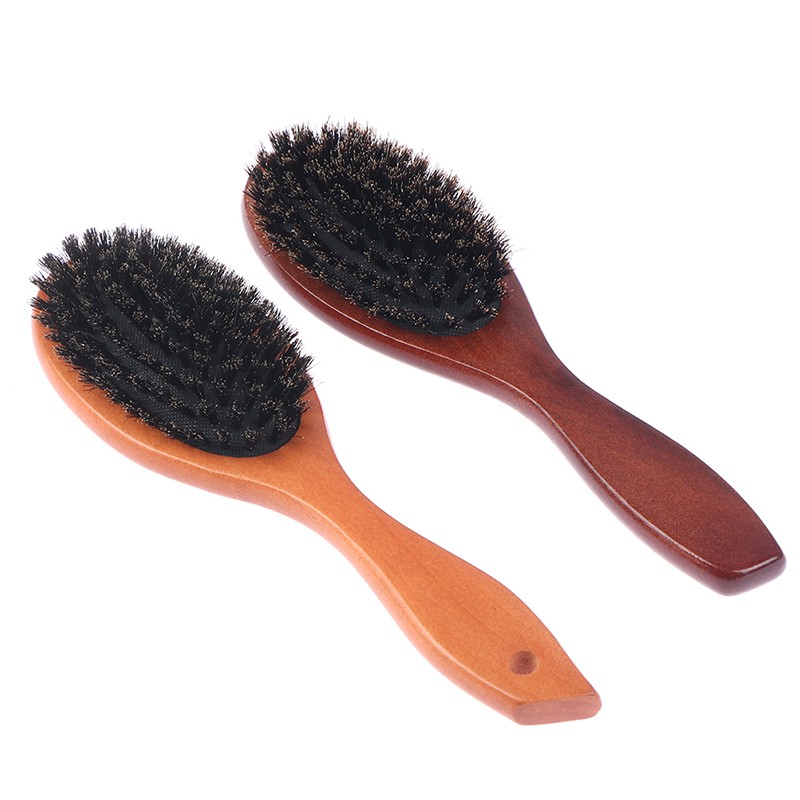 Natural boar bristle hair brush for women men baby soft bristles hair brush thin and fine restore shine texture wooden handle