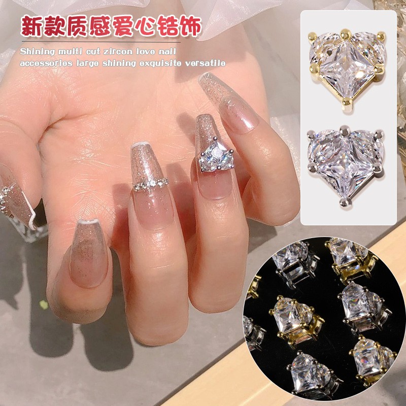 3pcs explosive manicure light luxury big diamond love hand inlaid zircon texture super flash wedding nail full of diamond nails