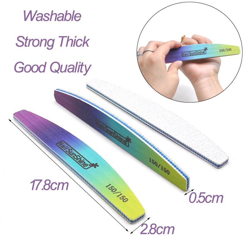 10pcs/lot Strong Thick Half Moon Nail Files Rainbow Emery Nail Sanding Files Blocks Grinding Polishing Manicure Care Tools