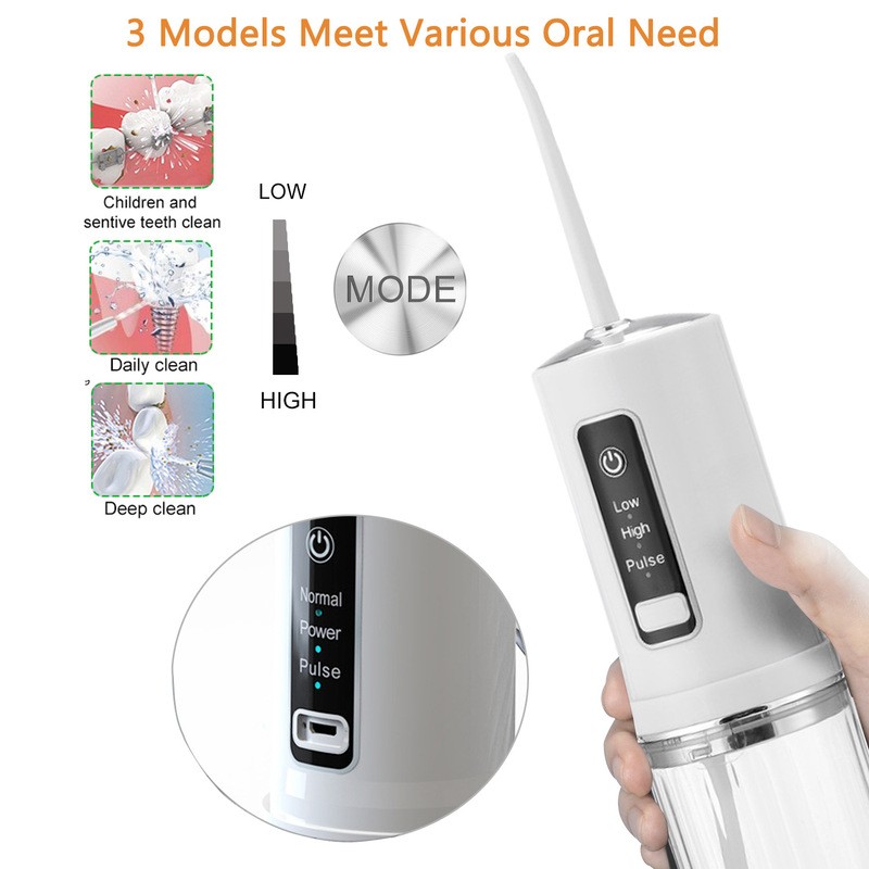 Electric Dental Oral Irrigator 3 Modes Foldable Dental Water Aerator 230ml Portable Water Tank Dental Hygiene Travel Home