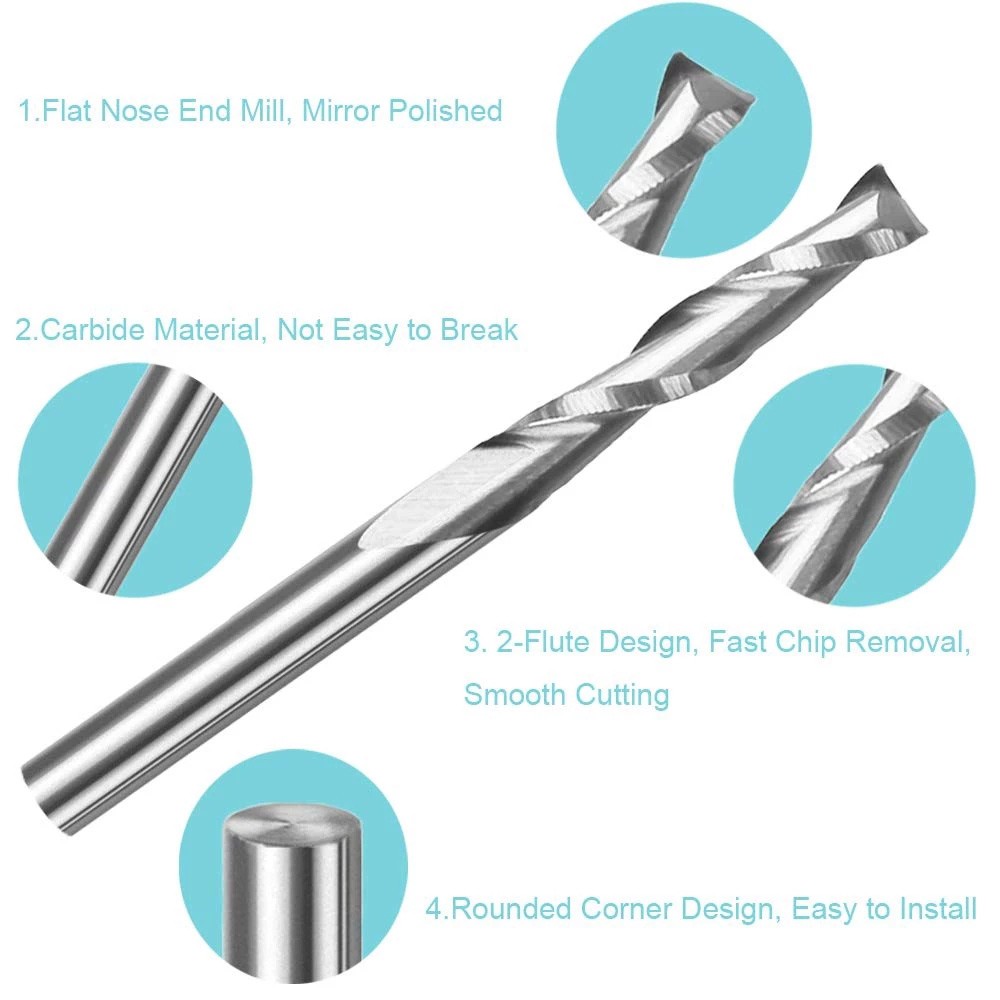 10 قطعة بت التوجيه 1/8In قطع قطر شقة الأنف نهاية مطحنة التنغستن الصلب Endmill 2 المزامير 3.175 مللي متر دوامة Upcut قاطعة المطحنة