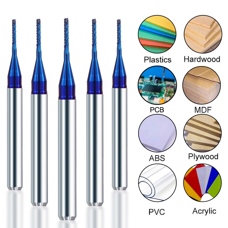XCAN ماكينة طحن الذرة القاطع 10 قطعة 0.5/0.8/1.0 مللي متر الأزرق المغلفة كربيد PCB راوتر بت للخشب/المعادن طحن النقش نهاية مطحنة