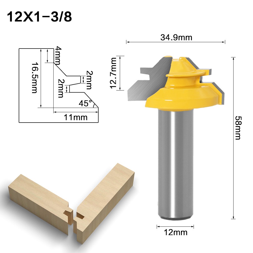 1pc Tungsten Carbide 45 Degree Lock Miter Router Bit 12mm Woodworking Tenon Milling Cutter Drill Tool Set Milling for Wood