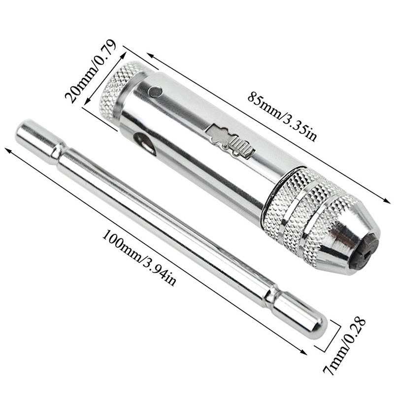 M3-M8 Lengthen Reversible T Handle Ratchet Tap Taps Wrenches Wire Tapping Wrench Silver Adjustable Holder Tool