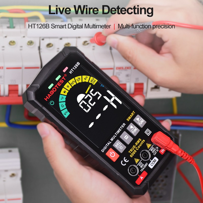 Professional Digital Multimeter Auto Range Smart Voltage Meter DC AC TRMS Ohm Hz Temperature Capacitor Tester HABOTEST HT126B