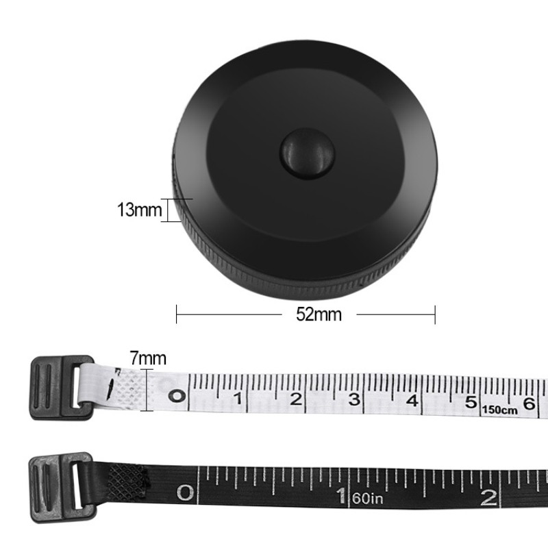 1.5M/60Inch Black Tape Mini Automatic Flexible Sewing Tape Measuring Tape Double Side Retractable Body Tailor Tape Tool