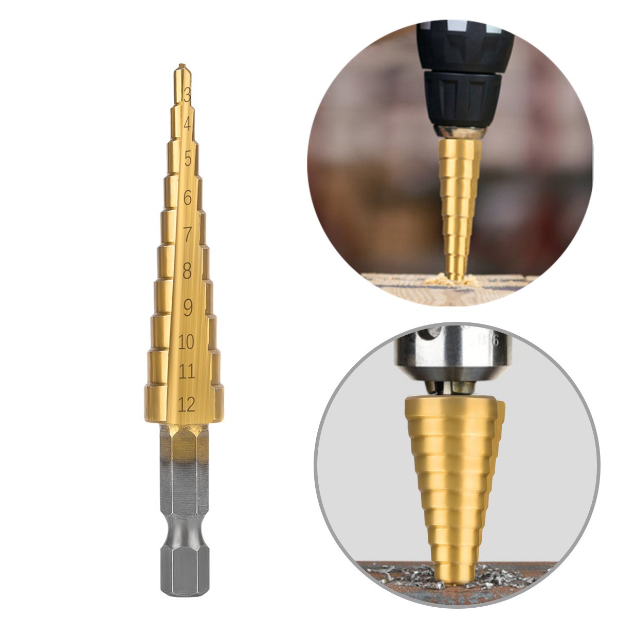 3pcs/set 3-12mm 4-12mm 4-20mm HSS Straight Groove Step Drill Bit Titanium Coated Wood Metal Hole Cutter Core Drill Tool Set