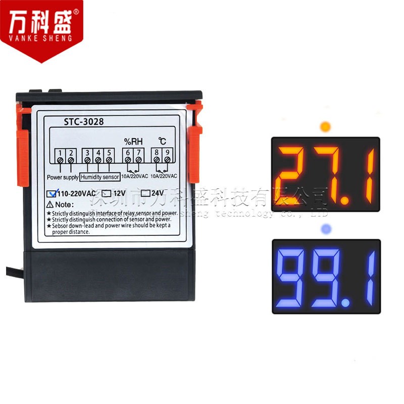 المزدوج ترموستات رقمي درجة الحرارة الرطوبة التحكم STC-3028 ميزان الحرارة الرطوبة تحكم التيار المتناوب 110 فولت 220 فولت تيار مستمر 12 فولت 24 فولت 10A