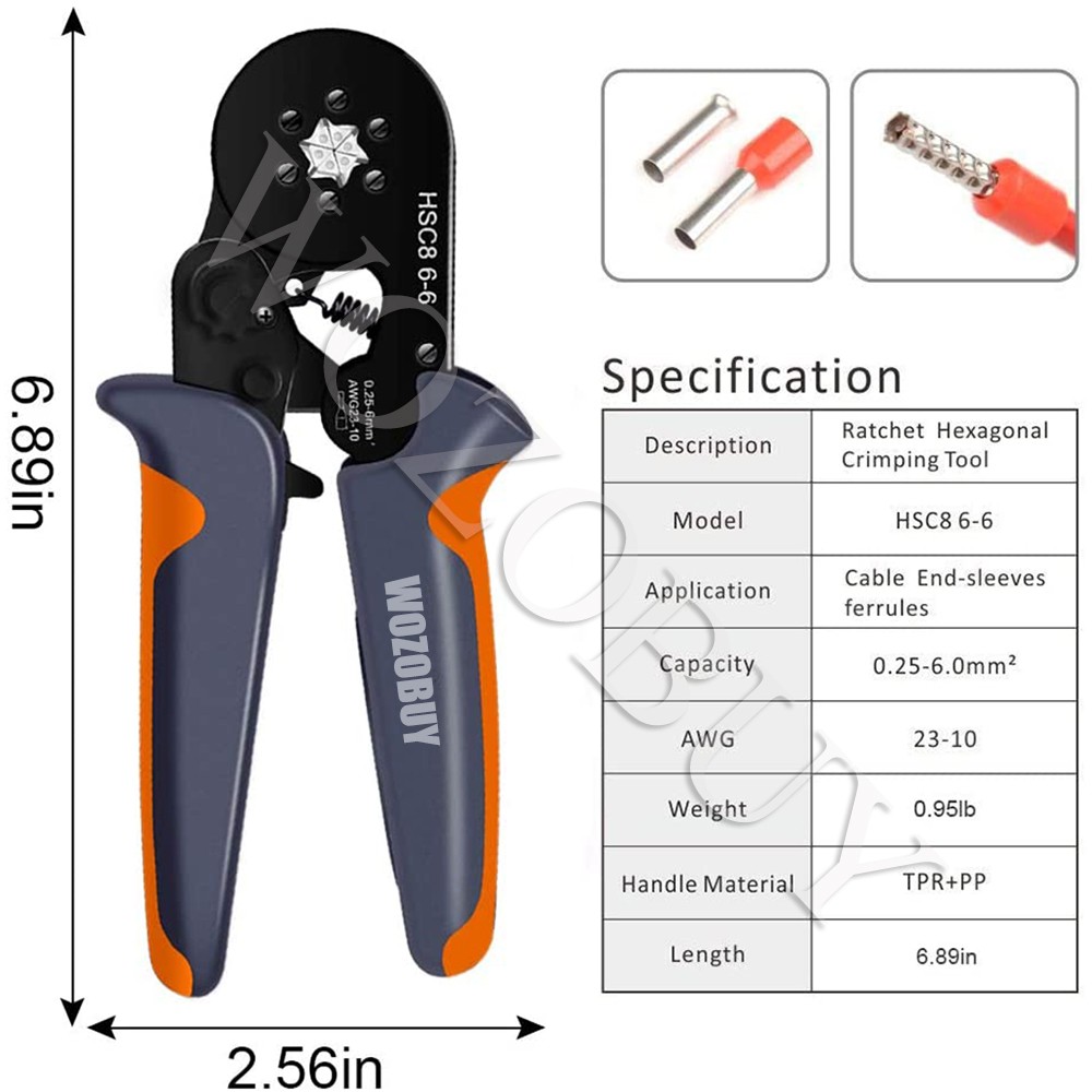 Hexagonal sawtooth self adjustable ratchet, ferrule crimping tool set, crimper kit with 400/800/1200/1800/1900pcs wire terminals