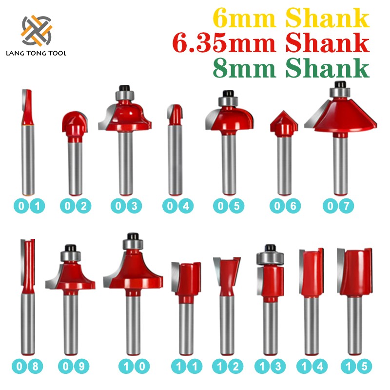 6mm/6.35mm/8mm15Pc Router Bit Set Trimming Bit Straight Milling Cutter Bit Wood Tungsten Carbide Cutting Woodworking LT027