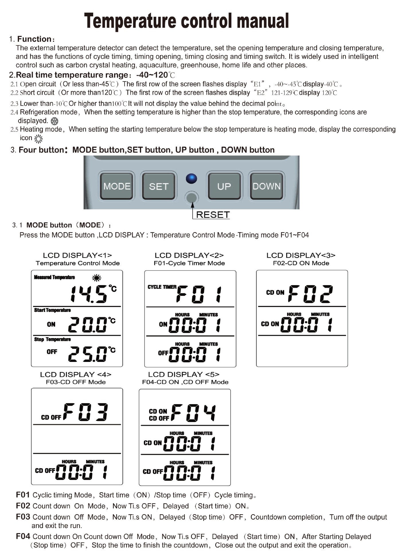 Digital temperature controller, EU socket, thermostat with timer, sensor, thermocouple probe