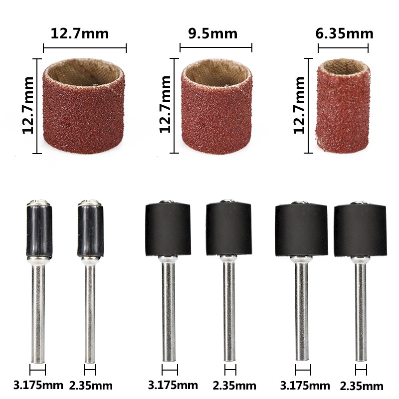 CMCP 384pcs Sanding Bands Kit Grit 80 120 240 320 400 600 Sandpaper with 1/4 1/2 Sanding Drum for Dremel Rotary Polishing Tool