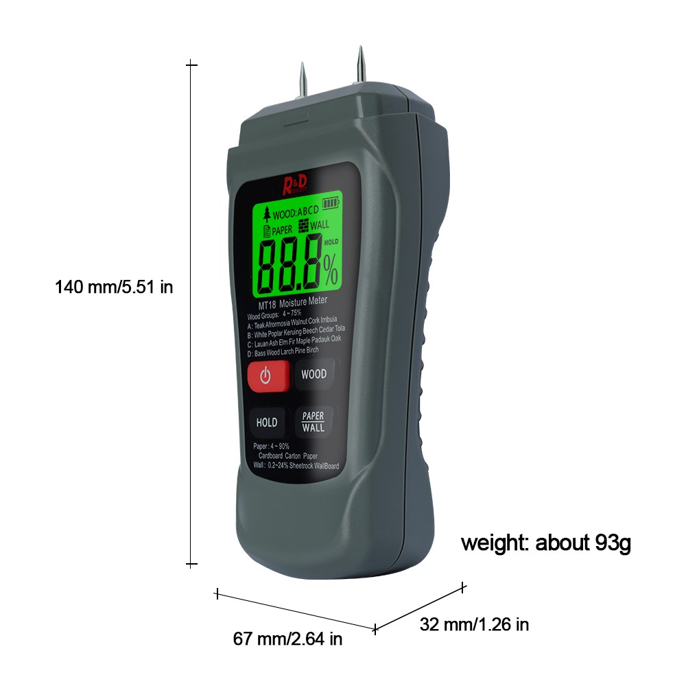 New MT-18 Gray 0-99.9% Two Pins Digital Moisture Meter Wood Paper Moisture Tester Wall Hygrometer Timber Moisture Detector