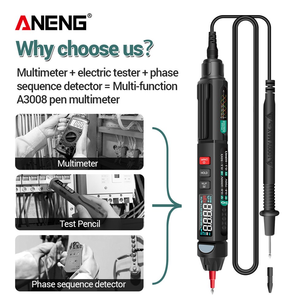 ANENG A3008 Digital Multimeter Automatic Intelligent Measurement Pen Meter 6000K Non-contact Potentiometer Multimeter