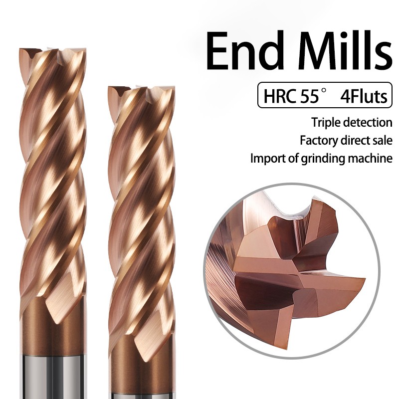 HRC55 Carbide End Mill 1 2 4 5 6 8 10 12mm 4Flutes Milling Cutter Iron Cutter CNC Maching CNC EndMill Milling Cutter