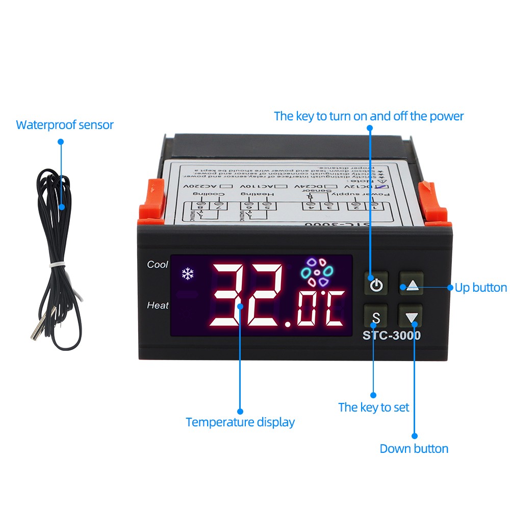 STC-3000 الرقمية متحكم في درجة الحرارة ترموستات منظم الحرارة درجة الحرارة الاستشعار التتابع التدفئة التبريد حاضنة 40% off